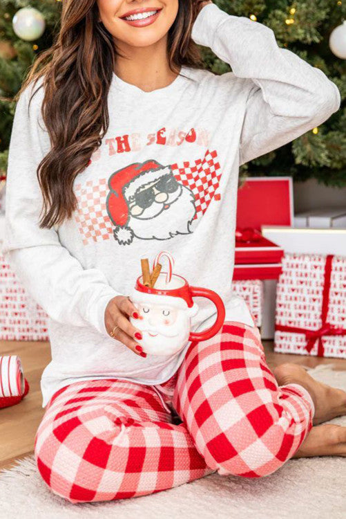 Hirigin Christmas Plaid Womens Pajama Lounge Set In Turn Down