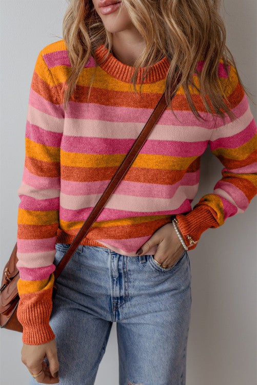 ⭐️ NEW Orange Color Block Ribbed Edge Round Neck Sweater