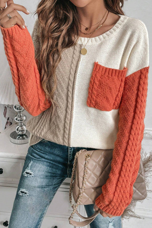 ⭐️ NEW Gold Flame Colorblock Patched Pocket Drop Shoulder Sweater