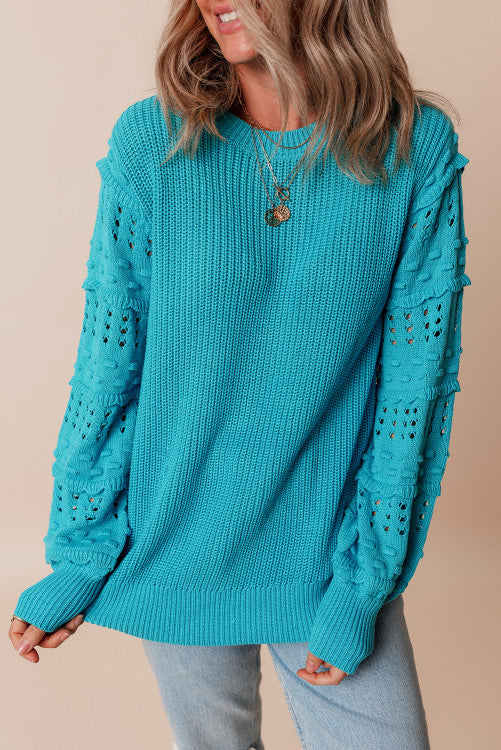 ⭐️ NEW Turquoise Ruffled Eyelet Bubble Sleeve Sweater