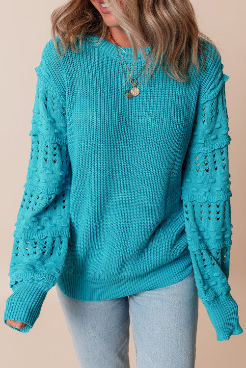 ⭐️ NEW Turquoise Ruffled Eyelet Bubble Sleeve Sweater