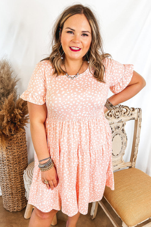 Pink Cheetah Print Tiered Ruffled Plus Size Dress