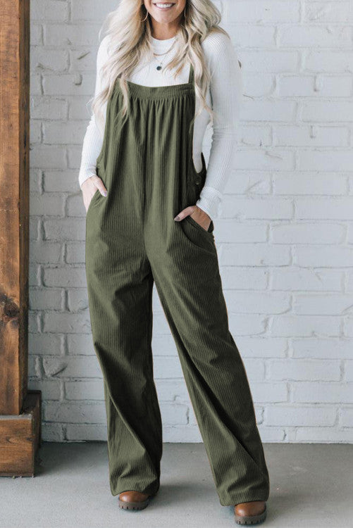 ⭐️ NEW Jungle Green Solid Pocketed Loose Fit Corduroy Overall