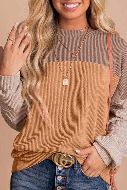 Khaki Color Block Long  top