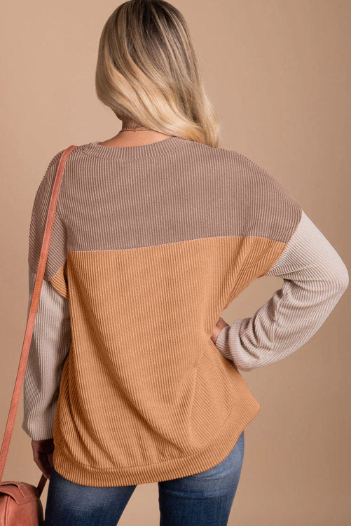 Khaki Color Block Long  top