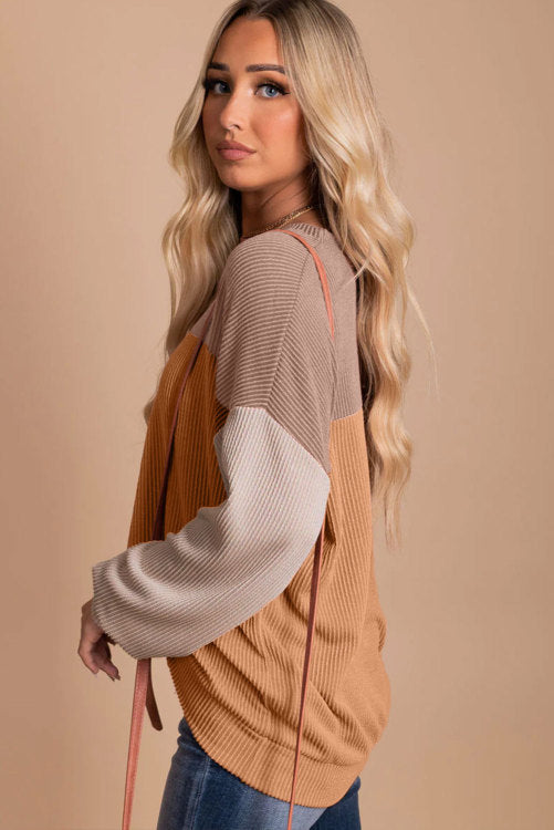 Khaki Color Block Long  top