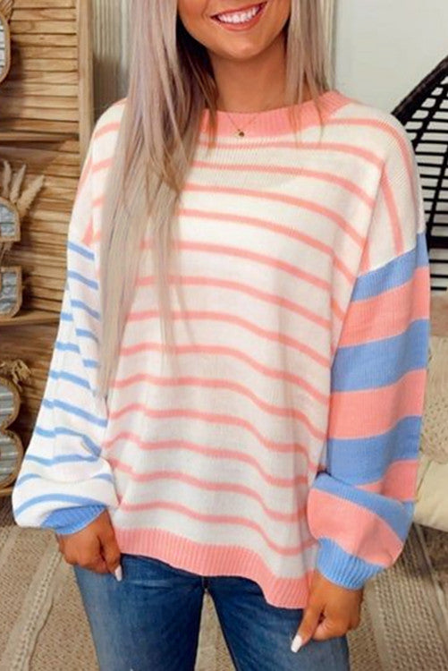 ⭐️NEW Pale  Colorblock Striped Drop Shoulder Cozy Sweater