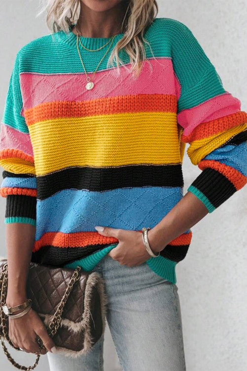 ⭐️Yellow Colorblock Mixed Textured Drop Shoulder Sweater