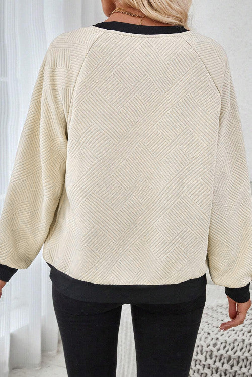 ⭐️Jet Stream Color Block Edge Raglan Sleeve Crew Neck Textured Top