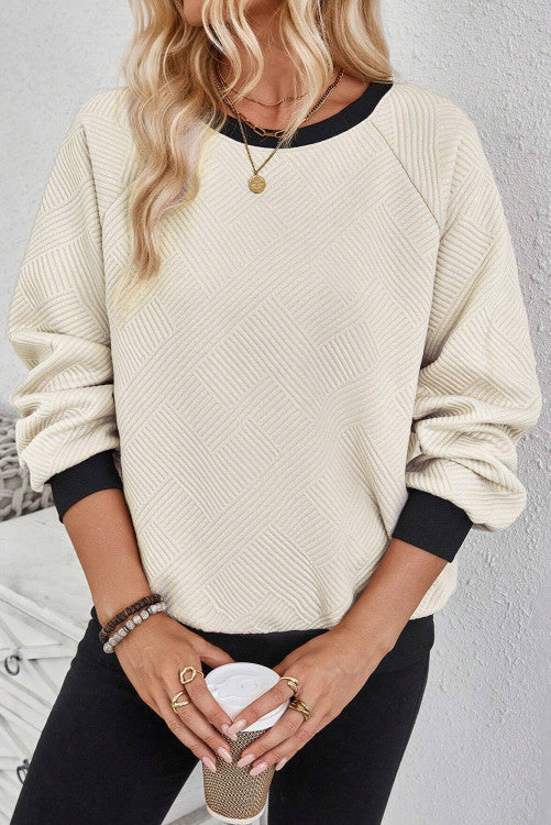 ⭐️Jet Stream Color Block Edge Raglan Sleeve Crew Neck Textured Top