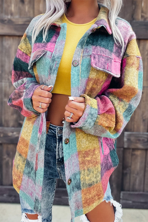 Multicolor Plaid Pocketed Oversize Shacket