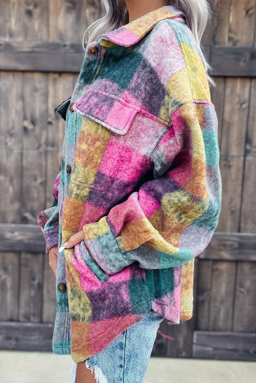 Multicolor Plaid Pocketed Oversize Shacket