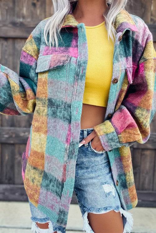 Multicolor Plaid Pocketed Oversize Shacket