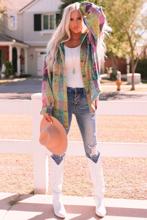 Multicolor Plaid Pocketed Oversize Shacket