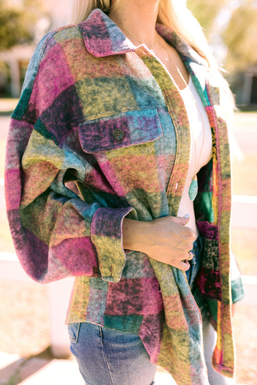 Multicolor Plaid Pocketed Oversize Shacket