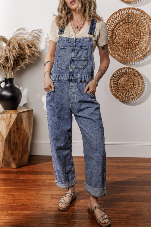 ⭐️ NEW Sail Blue Denim Bib Straight Leg Jumpsuit with Pockets