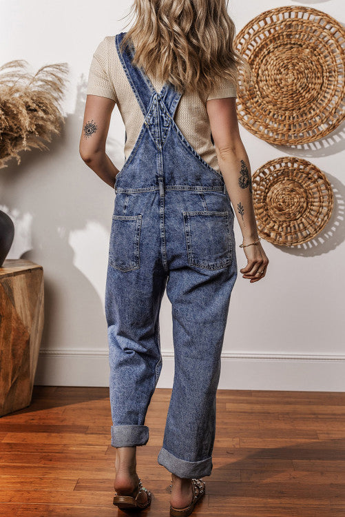 ⭐️ NEW Sail Blue Denim Bib Straight Leg Jumpsuit with Pockets