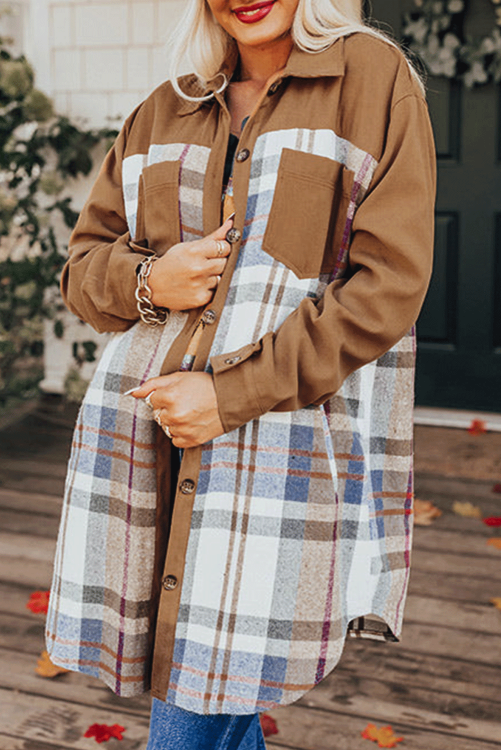 ⭐️𝐃𝐞𝐚𝐥 𝐨𝐟 𝐭𝐡𝐞 𝐝𝐚𝐲 (originally $64) Khaki Plaid Patchwork Long Sleeve jacket