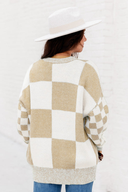 ⭐️RESTOCK Flaxen Checkered Print Drop Shoulder Sweater