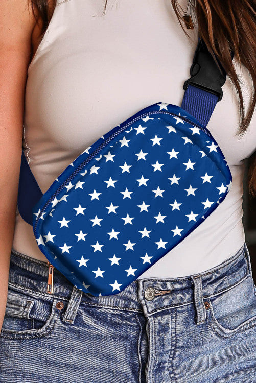 Blue Independent Day Flag Star Printed Crossbody Bag