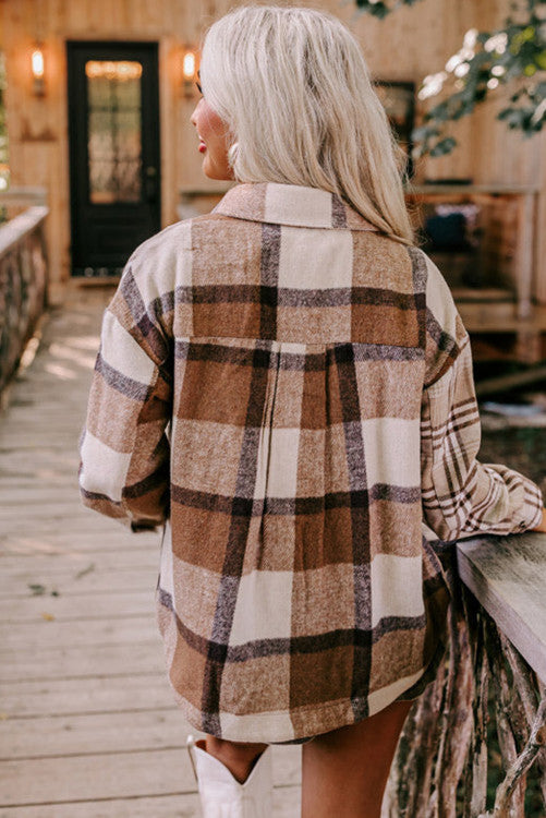 Contrast Plaid Patchwork Flap Pocket Shacket