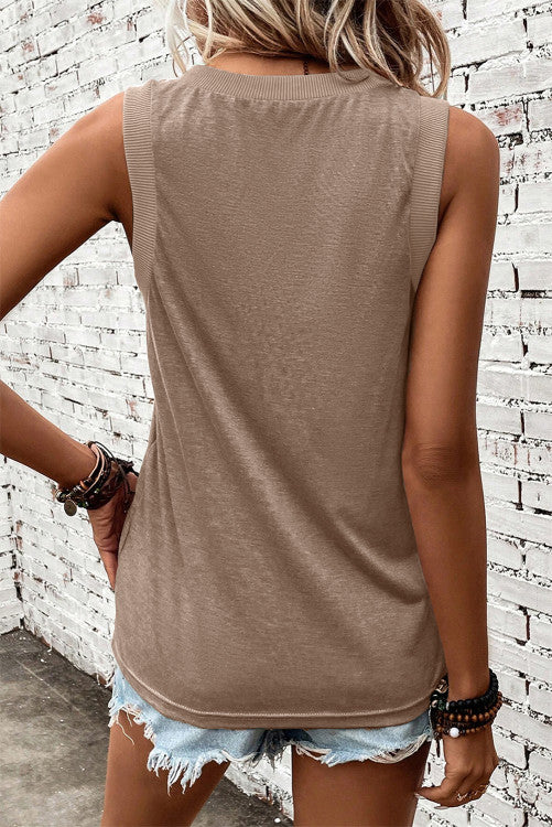 Simply Taupe Ribbed V Neck Tank