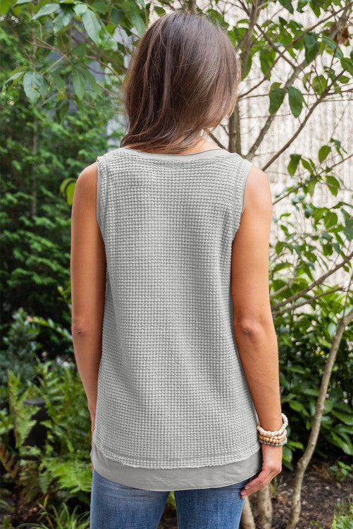 Gray Scoop Neck Waffle Knit Flowy tank