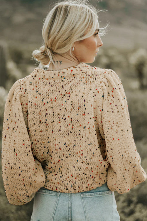 Light French Beige Colorful Dots  Crew Neck Sweater