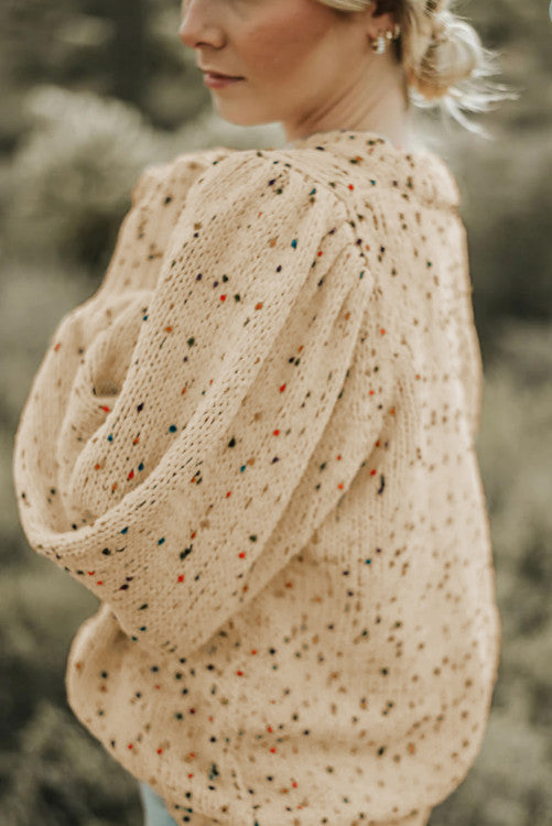 Light French Beige Colorful Dots  Crew Neck Sweater