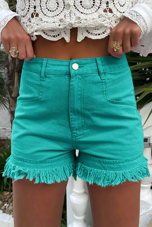 NEW ✨Turquoise Frayed Edge Mid Rise Denim Shorts