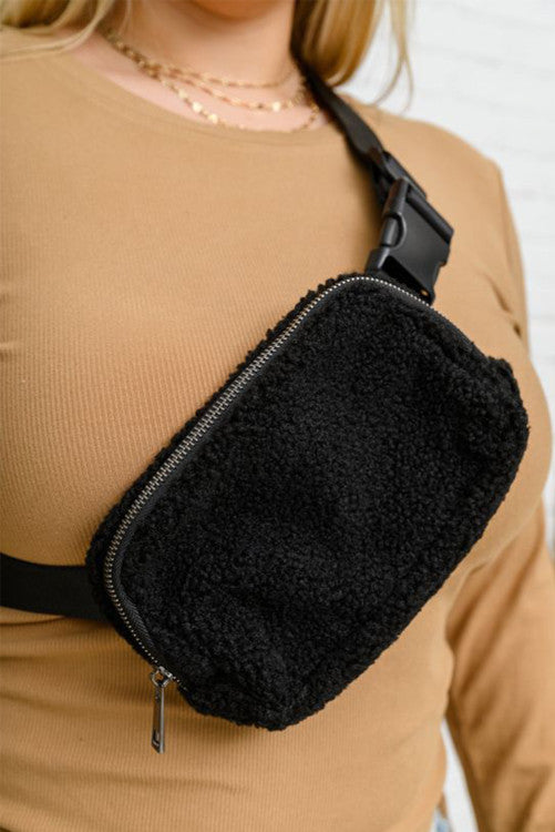 PRE ORDER: Black Sherpa Adjustable Strap Crossbody Bag