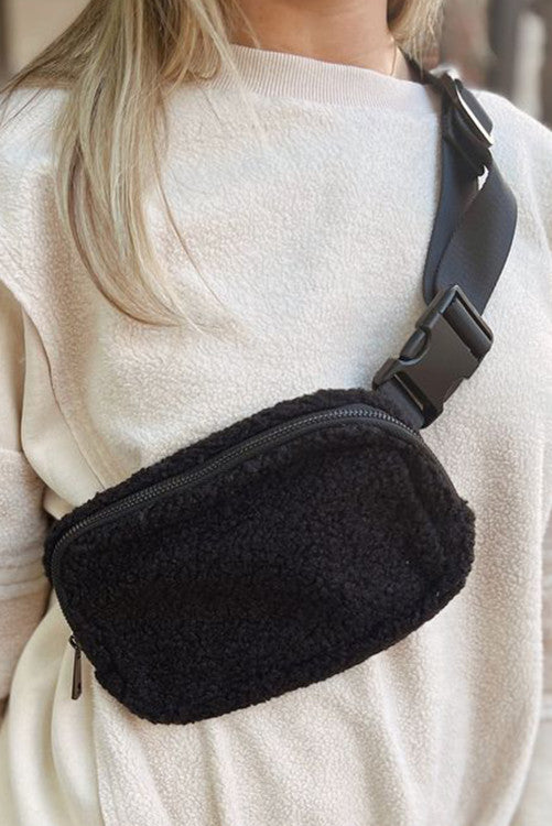 PRE ORDER: Black Sherpa Adjustable Strap Crossbody Bag