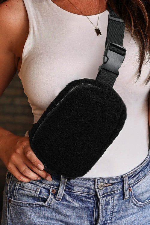 PRE ORDER: Black Sherpa Adjustable Strap Crossbody Bag