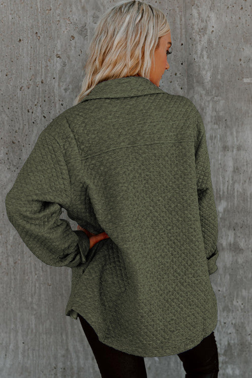 Green Quilted Flap Pocket Button Shacket