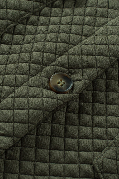 Green Quilted Flap Pocket Button Shacket