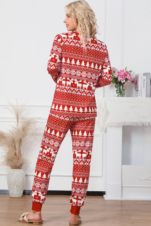 Fiery Red Christmas Tree Reindeer Pullover and Pants Lounge Set