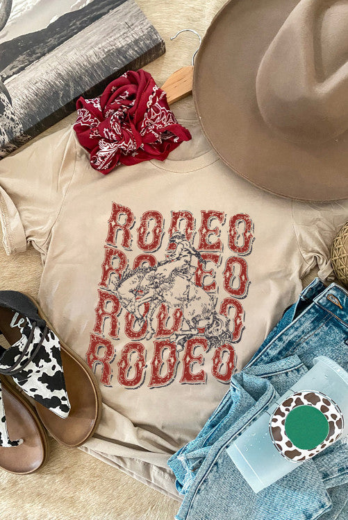 $𝟏𝟓 𝐖𝐞𝐝𝐧𝐞𝐬𝐝𝐚𝐲 𝐨𝐧𝐥𝐲: Khaki Western RODEO Graphic Crew Neck T Shirt