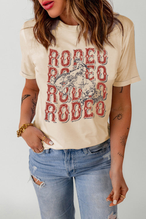 $𝟏𝟓 𝐖𝐞𝐝𝐧𝐞𝐬𝐝𝐚𝐲 𝐨𝐧𝐥𝐲: Khaki Western RODEO Graphic Crew Neck T Shirt