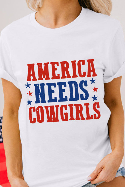 White America Needs Cowgirls Crew Neck Graphic Tee