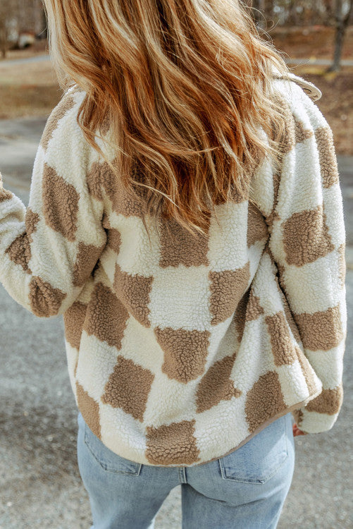 ⭐️RESTOCK Brown Checked Snap Button Sherpa Jacket