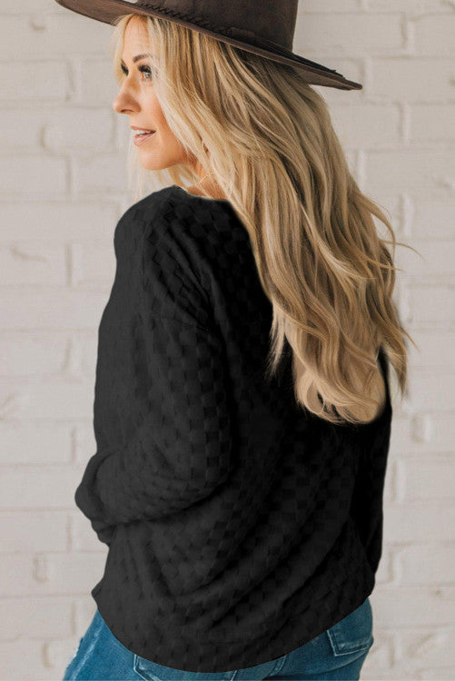 Black Solid Textured Thumbhole Sleeve Top