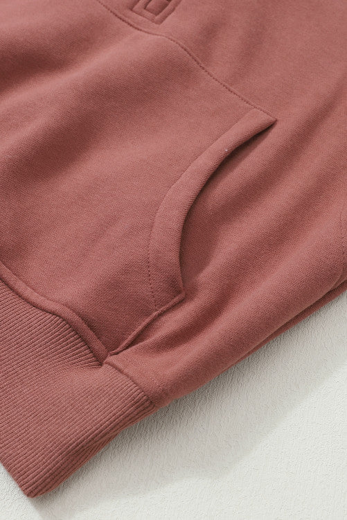 Brown Zip Up Stand Collar Ribbed Thumbhole Sleeve Sweatshirt