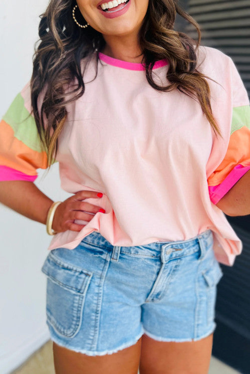 ⭐️ NEW Pink Color Block Half Sleeve  Plus Size T Shirt