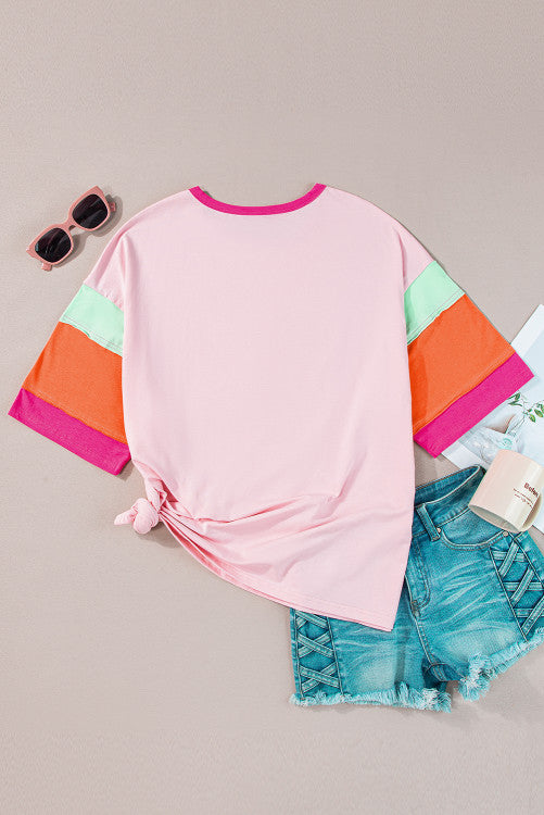 ⭐️ NEW Pink Color Block Half Sleeve  Plus Size T Shirt