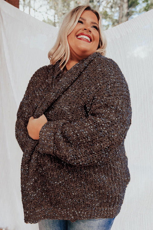 Chicory Coffee Open Front Knit Plus Size Cozy Cardigan