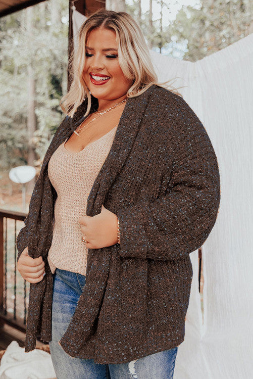 Chicory Coffee Open Front Knit Plus Size Cozy Cardigan