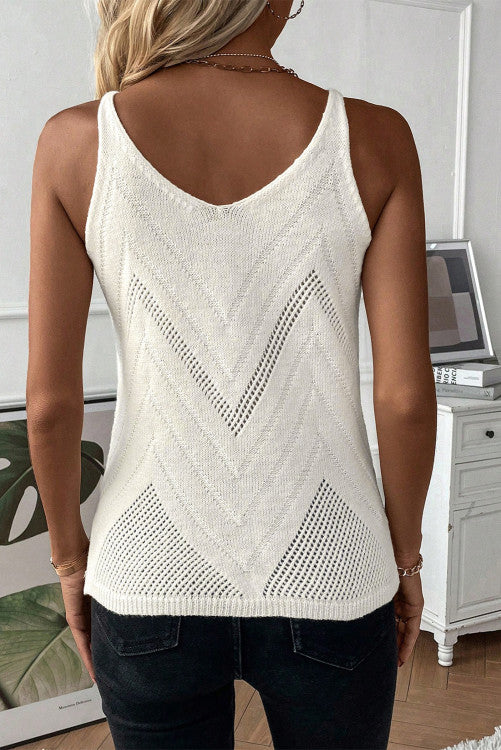 ⭐️NEW White Chevron Pointelle Knit Spaghetti Straps Sweater Vest