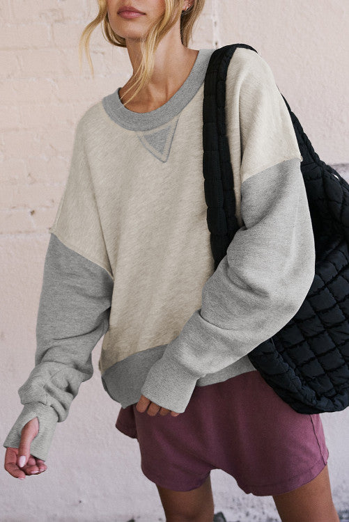 ⭐️ NEW Light Grey Color Block Thumbhole Sleeve Drop Shoulder Sweatshirt