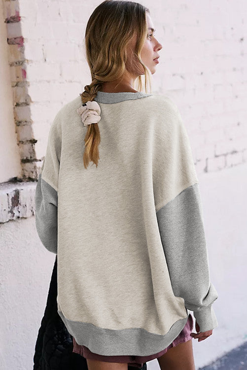 ⭐️ NEW Light Grey Color Block Thumbhole Sleeve Drop Shoulder Sweatshirt