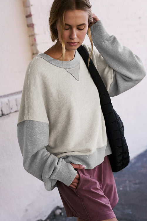 ⭐️ NEW Light Grey Color Block Thumbhole Sleeve Drop Shoulder Sweatshirt